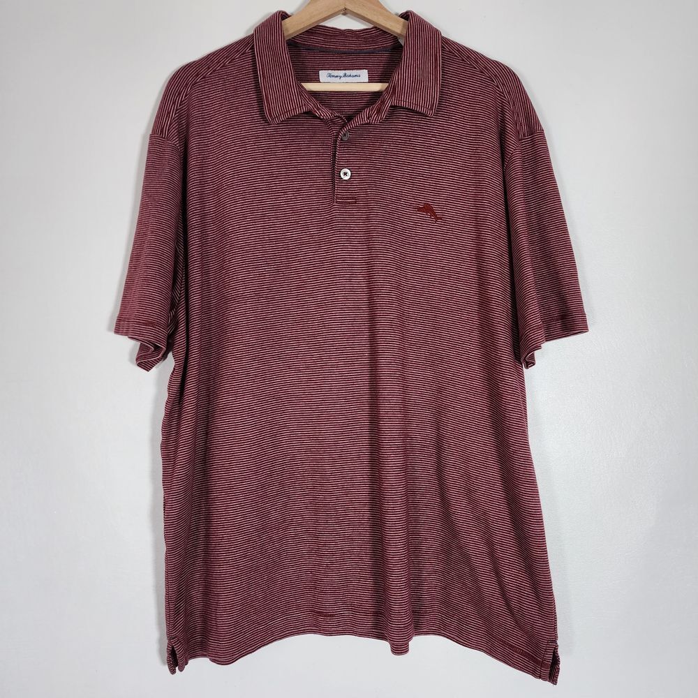 Tommy Bahama red striped‎ short sleeve polo shirt mens size XL